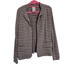 Anthropologie Dolan Blazer Womens Medium Brown Cream Stripe Open Front Knit